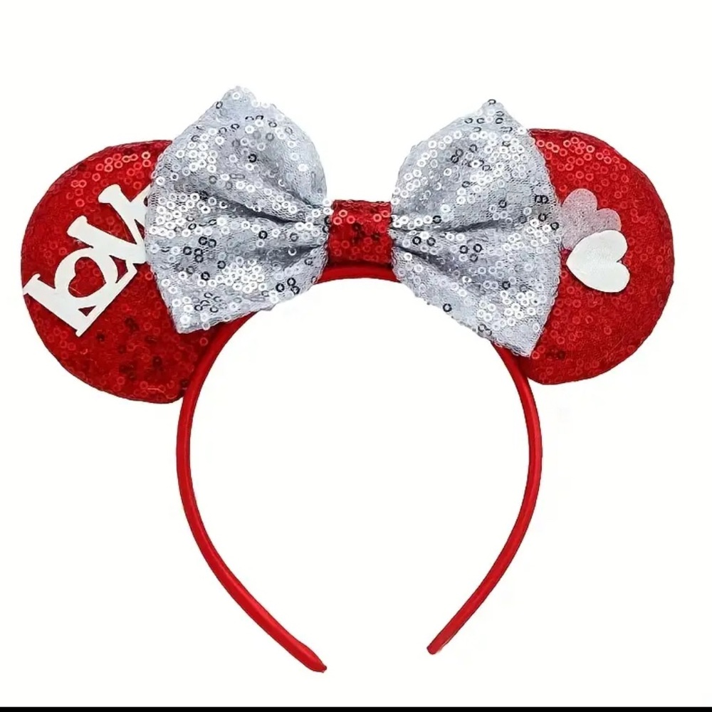 NEW Adorable White and Red LOVE mouse ears headband